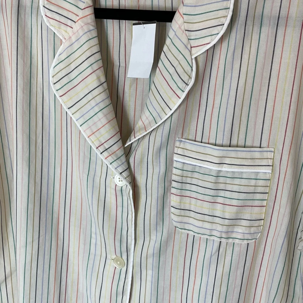 Madewell Bedtime Pajama Top in‎ Rainbow Stripe w/Pocket 100% Cotton Size Medium